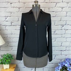 H&M Conscious Black V Neck Button Down Shirt 100% Polyester NWT Sz. XS